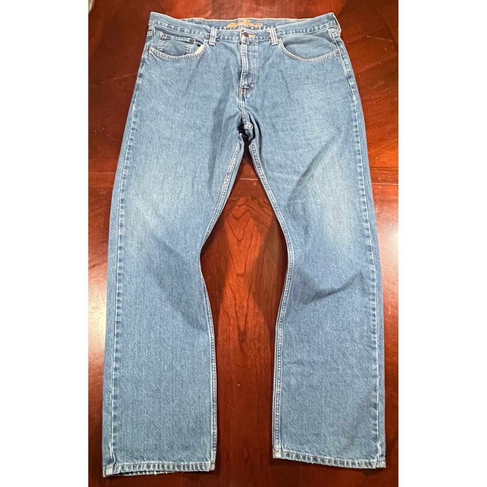 Eddie Bauer Mens Jeans 42x34 Meas 41x33 Medium Wash Straight Button Fly EUC - Picture 2 of 13